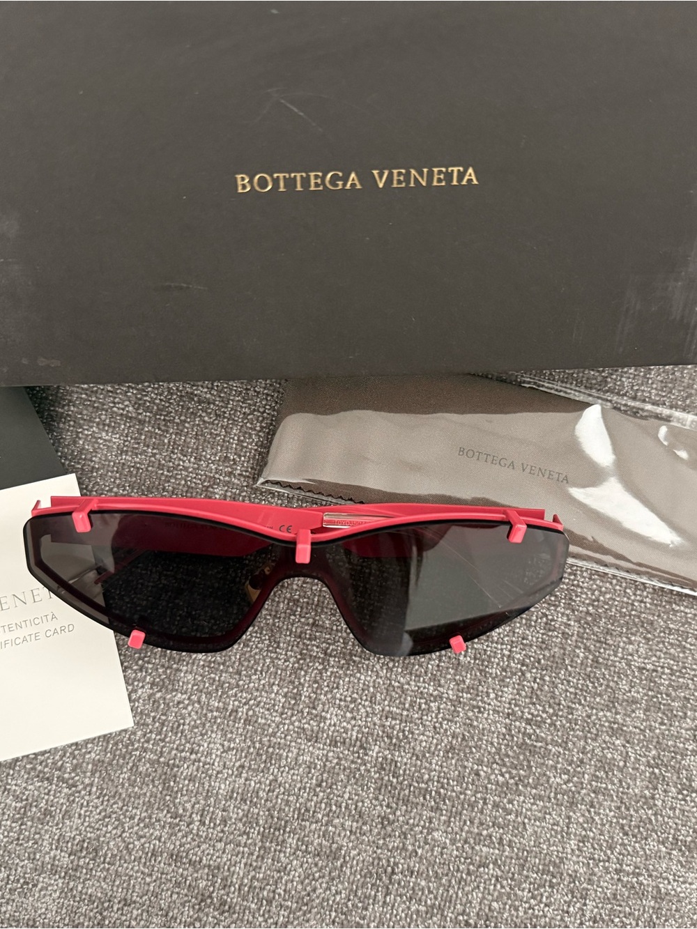 Bottega Veneta Pink Shield Sunglasses with Dark Lenses
